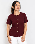 Maroon Half Sleeves Top with Gold Buttons