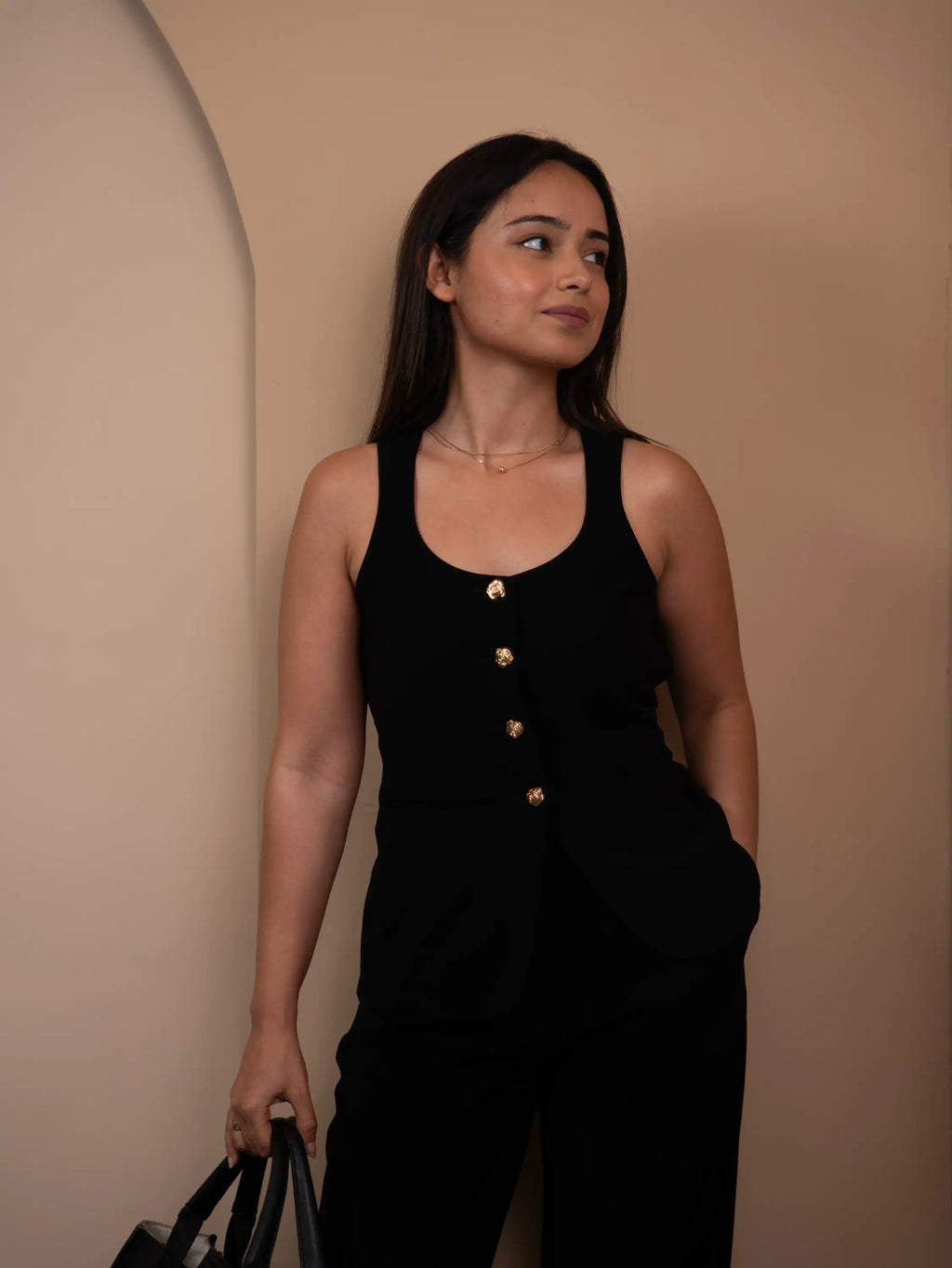 The Black Sleeveless Vest Set