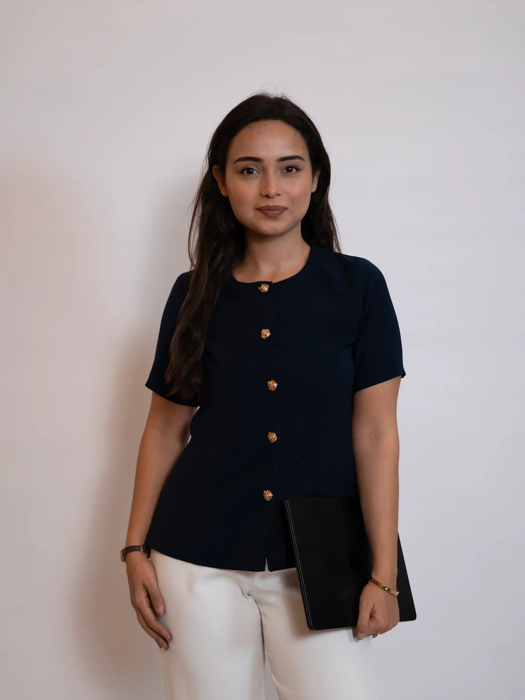 The Tailored Navy Gold-Button Top