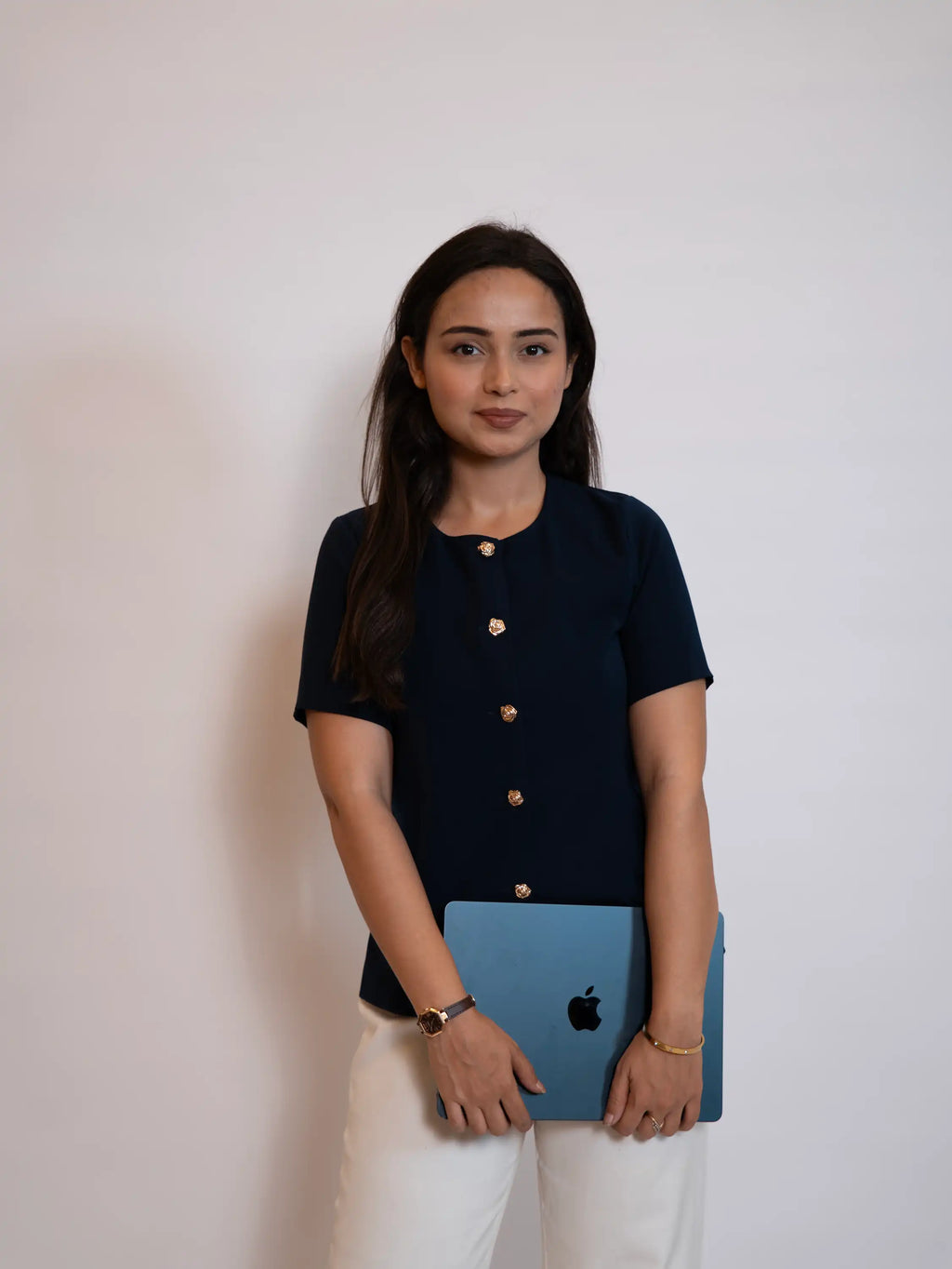 The Tailored Navy Gold-Button Top