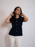 The Tailored Navy Gold-Button Top