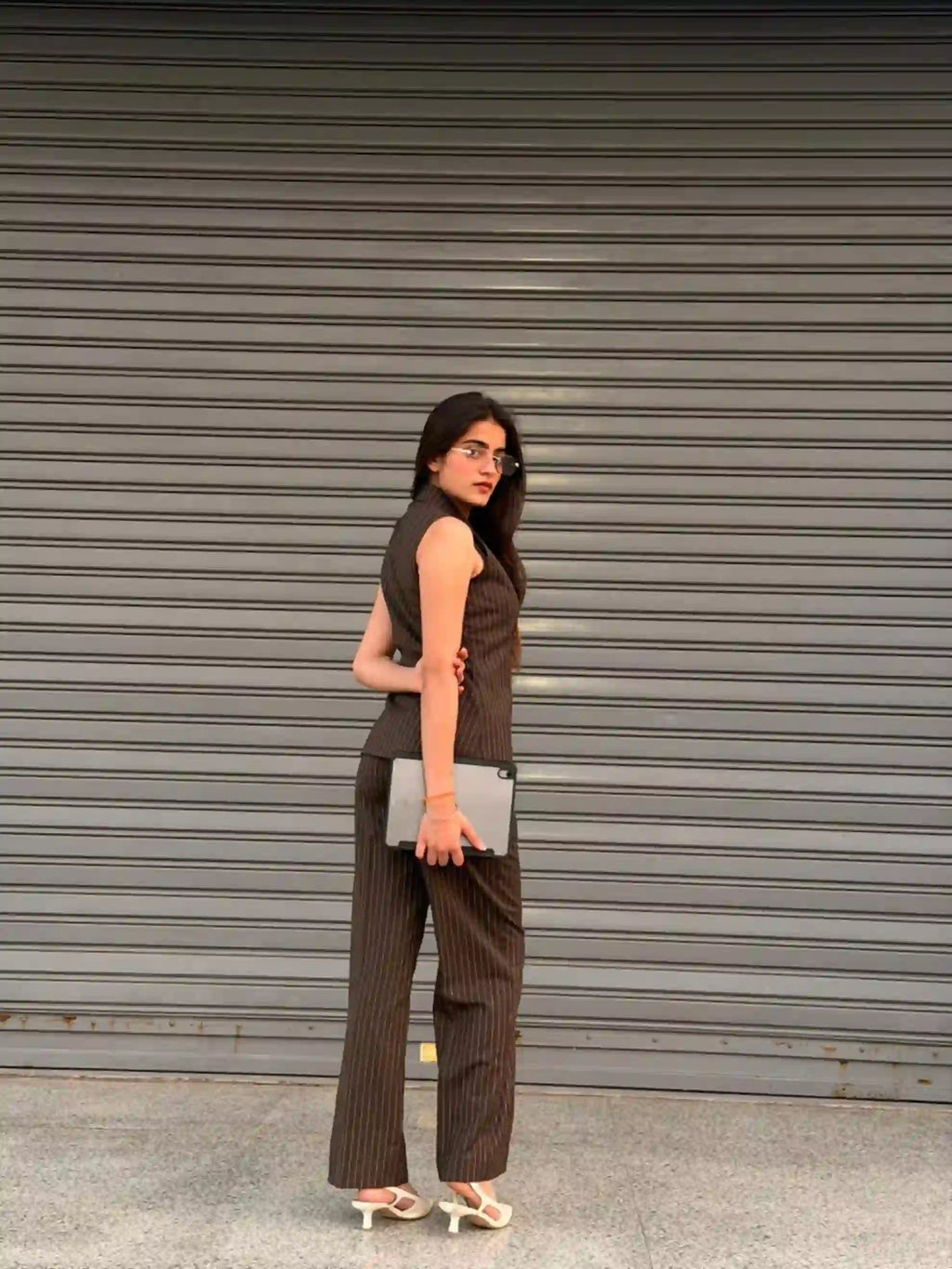 Classic Brown Striped Collar Set