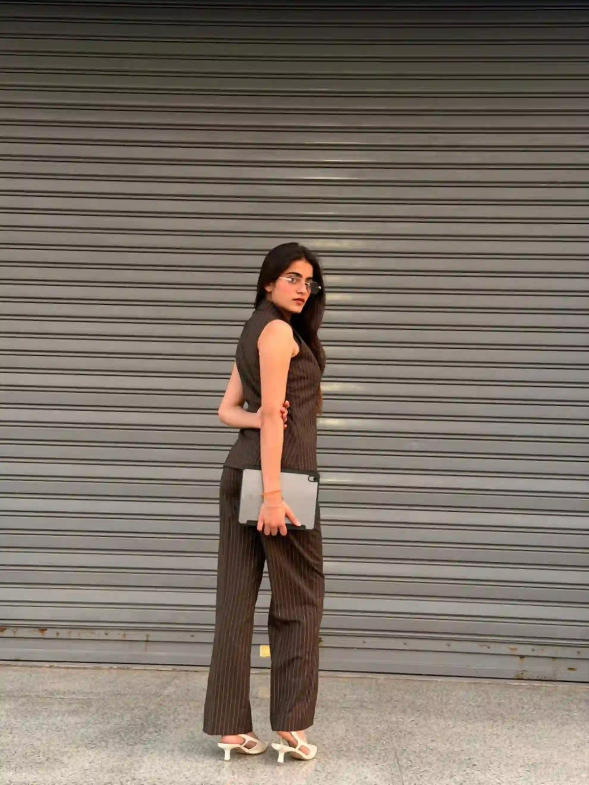 Classic Brown Striped Collar Set