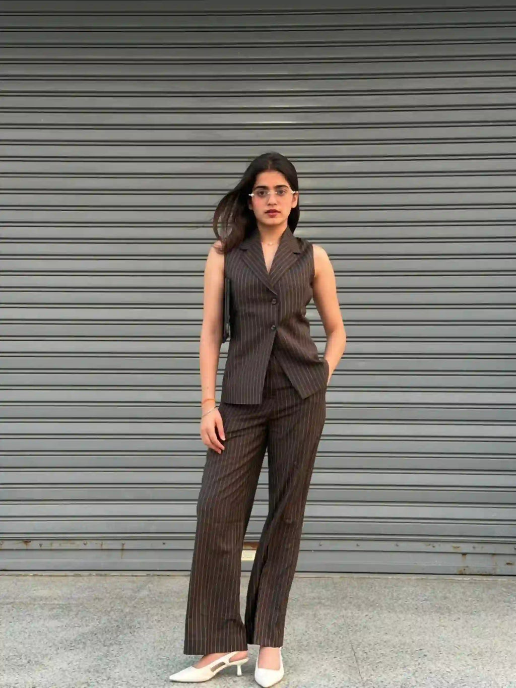 Classic Brown Striped Collar Set