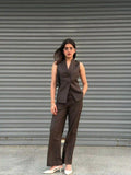 Classic Brown Striped Collar Set