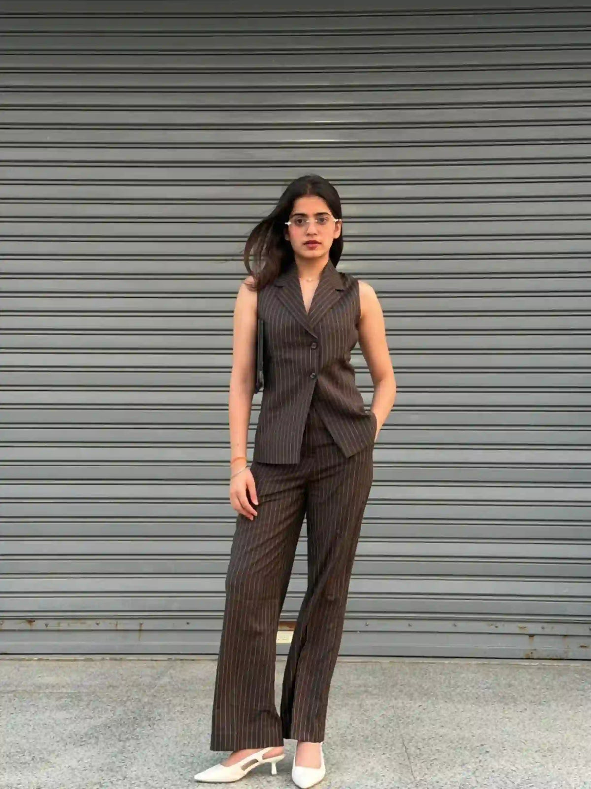 Classic Brown Striped Collar Set